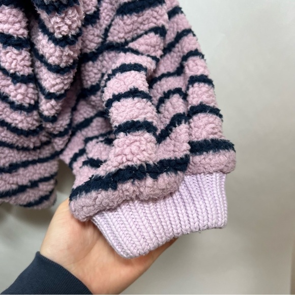 Free People women’s Connell Sherpa pullover size XS v-neck striped purple - Picture 9 of 13